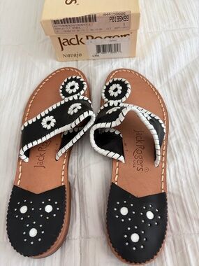 Jack Rogers Black & White Navajo Leather Sandals - Brand New